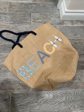 Canvas Beach Tote Bag with Navy Rope Handles
